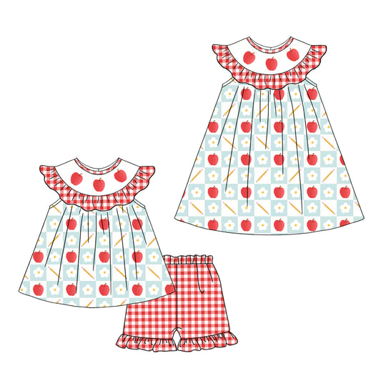 ( Moq 5 Each Style ) Baby Girls Kids Pencil Flower Sibling Back to School Dress Set