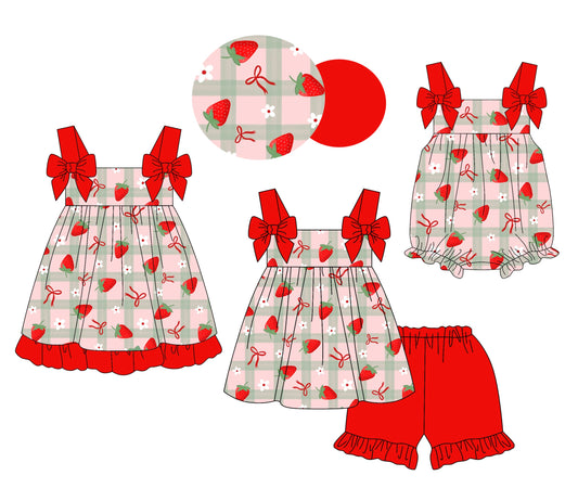 Baby Girl Short Sleeves Strawberry Flower Bows Sibling Romper Dress Set ( Moq 5 Each Style ) 4.3