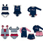 ( Moq 5 Each Style ) Baby Boys Girls Kids Team Sibling Navy Jumpsuits Sets Swimsuits Clothes