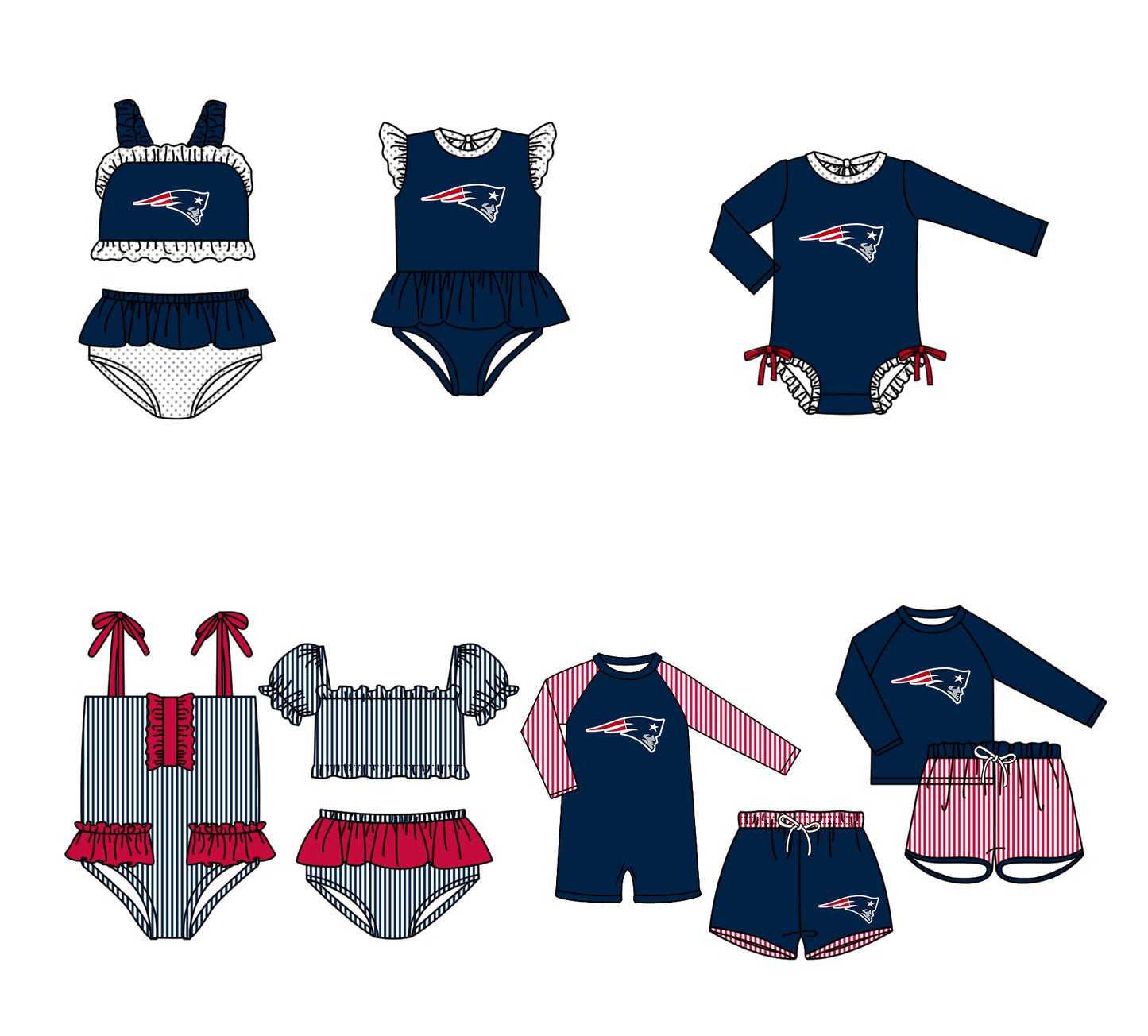 ( Moq 5 Each Style ) Baby Boys Girls Kids Team Sibling Navy Jumpsuits Sets Swimsuits Clothes