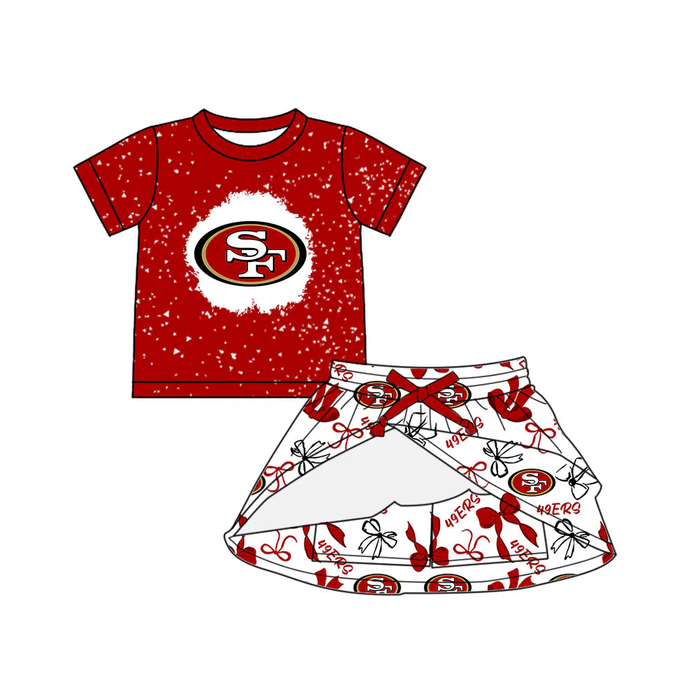 ( Moq 5 each style ) Baby Girl Toddler SF Team Bows Sibling Skort Dress Set 6.5