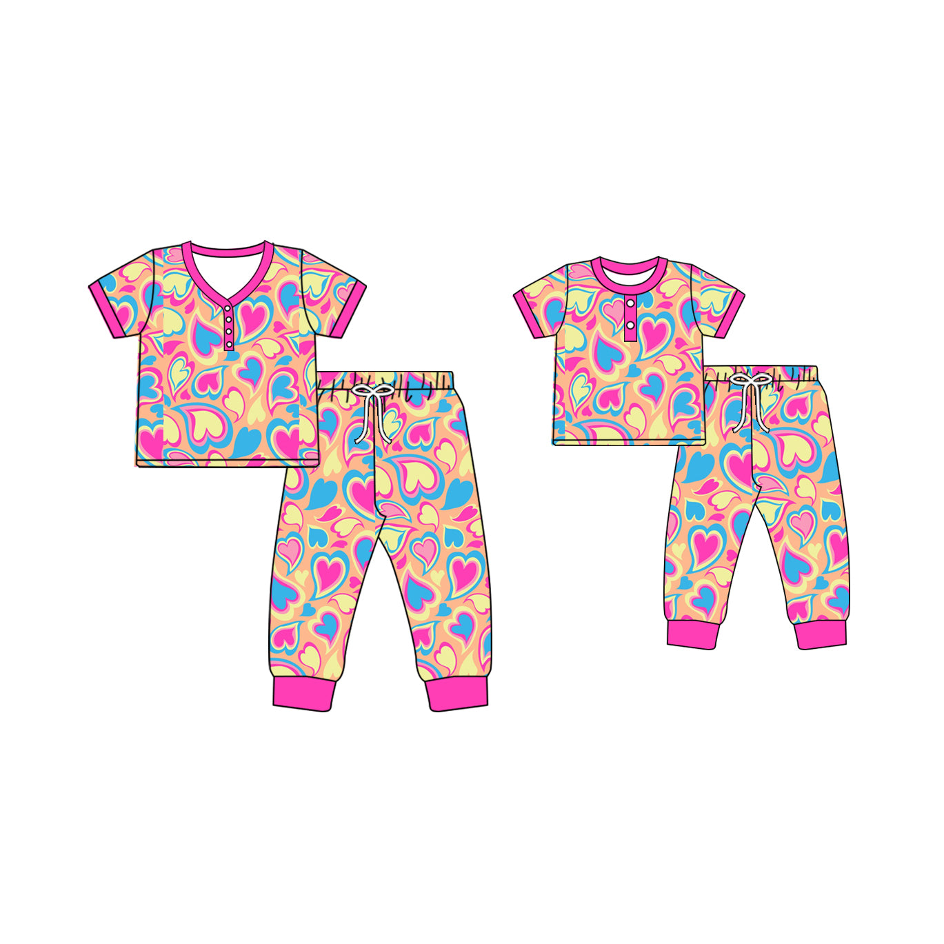 Baby Kids Toddler Toddler Adult Short Sleeves Hearts Valentines Pants Sibling Family Pajamas Set ( Moq 5 Each Style ) 12.2