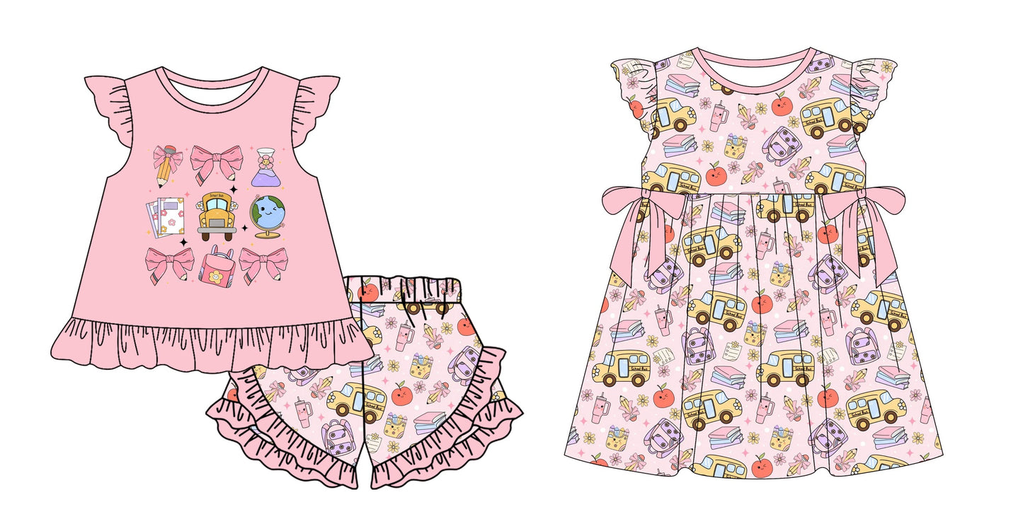 Baby Girl Back To School Bows Bus Pencil Sibling Dress Set ( Moq 5 Each Style ) 12.30