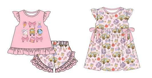 Baby Girl Back To School Bows Bus Pencil Sibling Dress Set ( Moq 5 Each Style ) 12.30