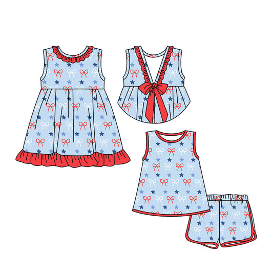 ( Moq 5 Each Style ) Baby Girl Sleeveless Stars Bows Sibling 4th Of July Dress Set 3.24