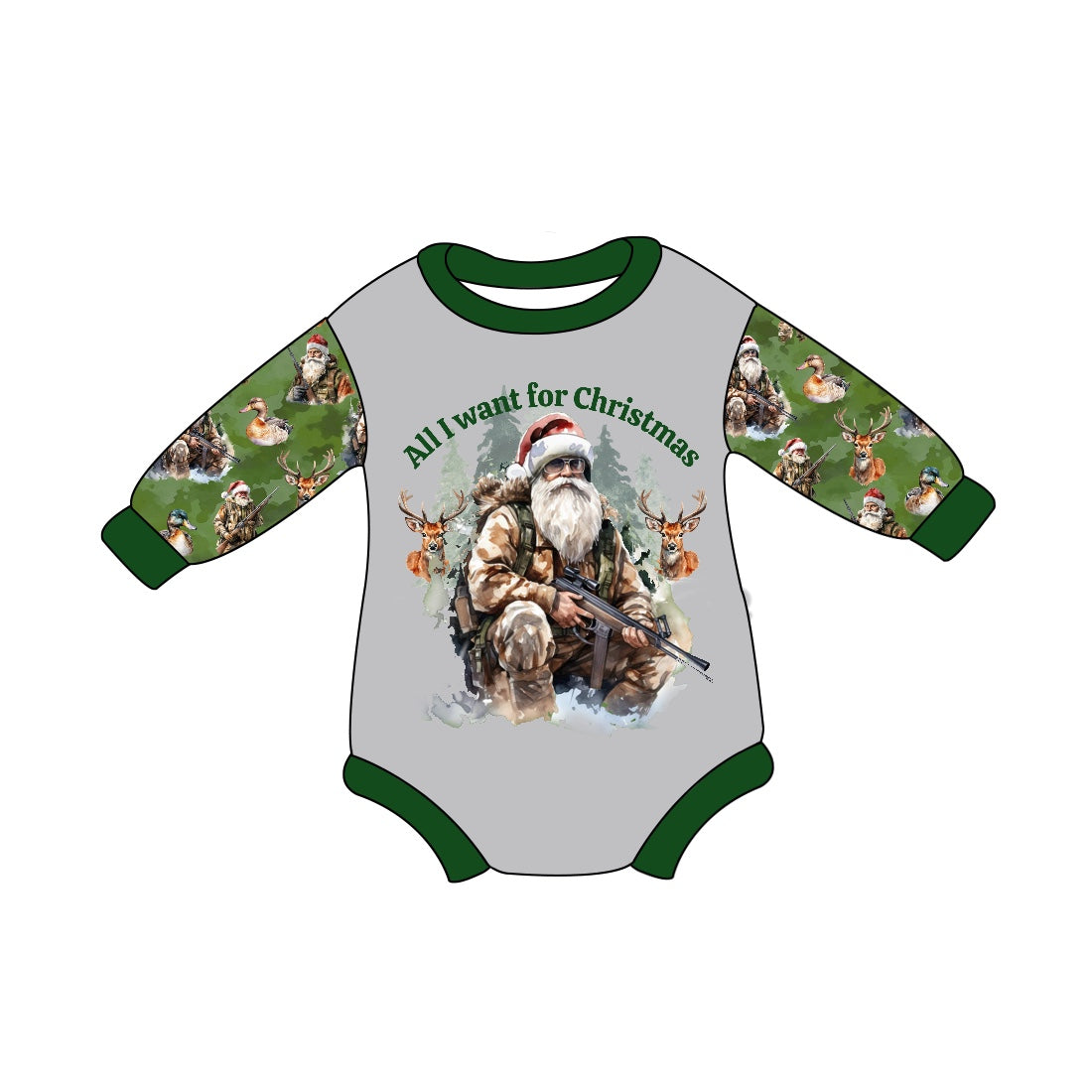 Baby Boy Long Sleeves Christmas Santa Hunting Romper