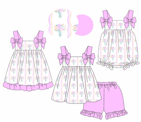 Baby Girl Straps Flower Bows Sibling Romper Dress Set ( Moq 5 Each Style ) 1.21