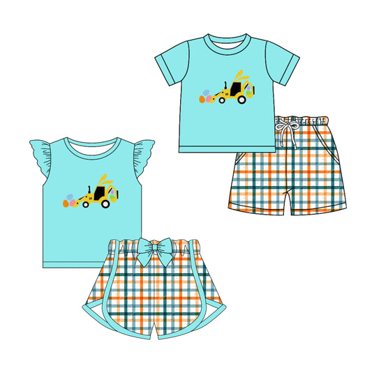 Baby Boy Girl Easter Eggs Plaid Shorts St Patrick Sibling Matching Set ( Moq 5 Each Design )