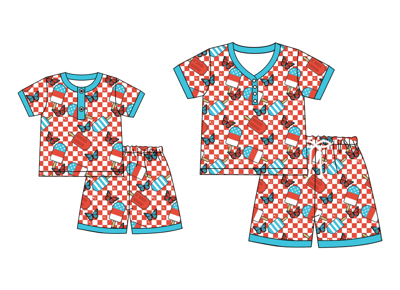 ( Moq 5 Each Style ) Baby Girl Adult Women Popsicles Plaid Buttons Shorts Sibling Mommy And Me Family Pajamas Set 4.19