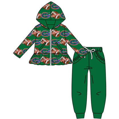 ( Moq 5 each style ) Baby Boy Girl  Team Football Sibling Green Shirt Dress Set 8.19