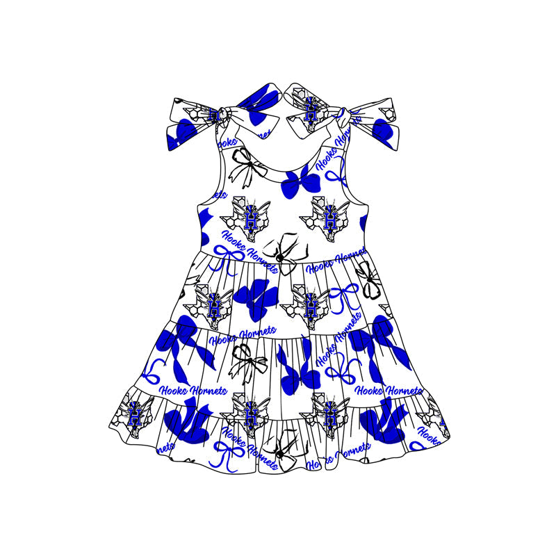 ( Moq 5 each style ) Baby Boy Girl Team Cheer Blue Bows Sibling Shirt Dress Set 8.2