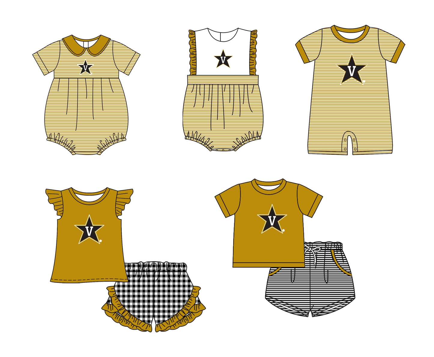 ( Moq 5 Each Style ) Baby Boys Girls Kids Star Stripes Team Sibling Rompers Sets