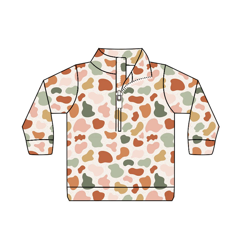 Baby Boy Kids Colorful Camo Long Sleeves Zipper Shirt Tops