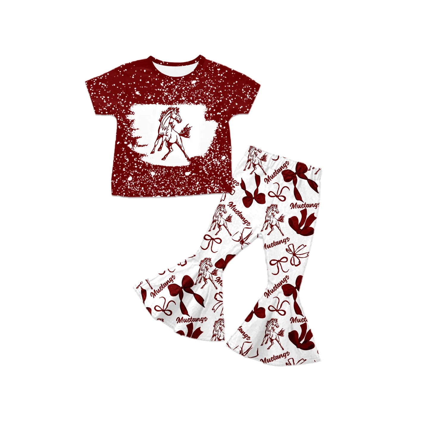 ( Moq 5 each style ) Baby Girl Team Sibling Horse Bows Dress Set 7.22