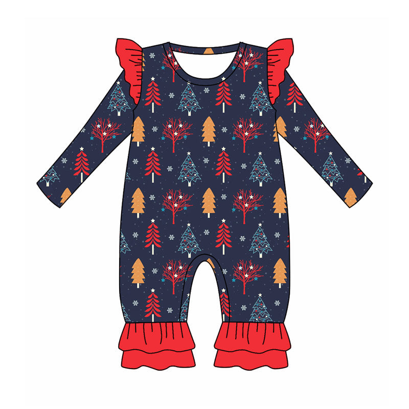 Baby Girl Long Sleeves Christmas Tree Tops Red Pants Set