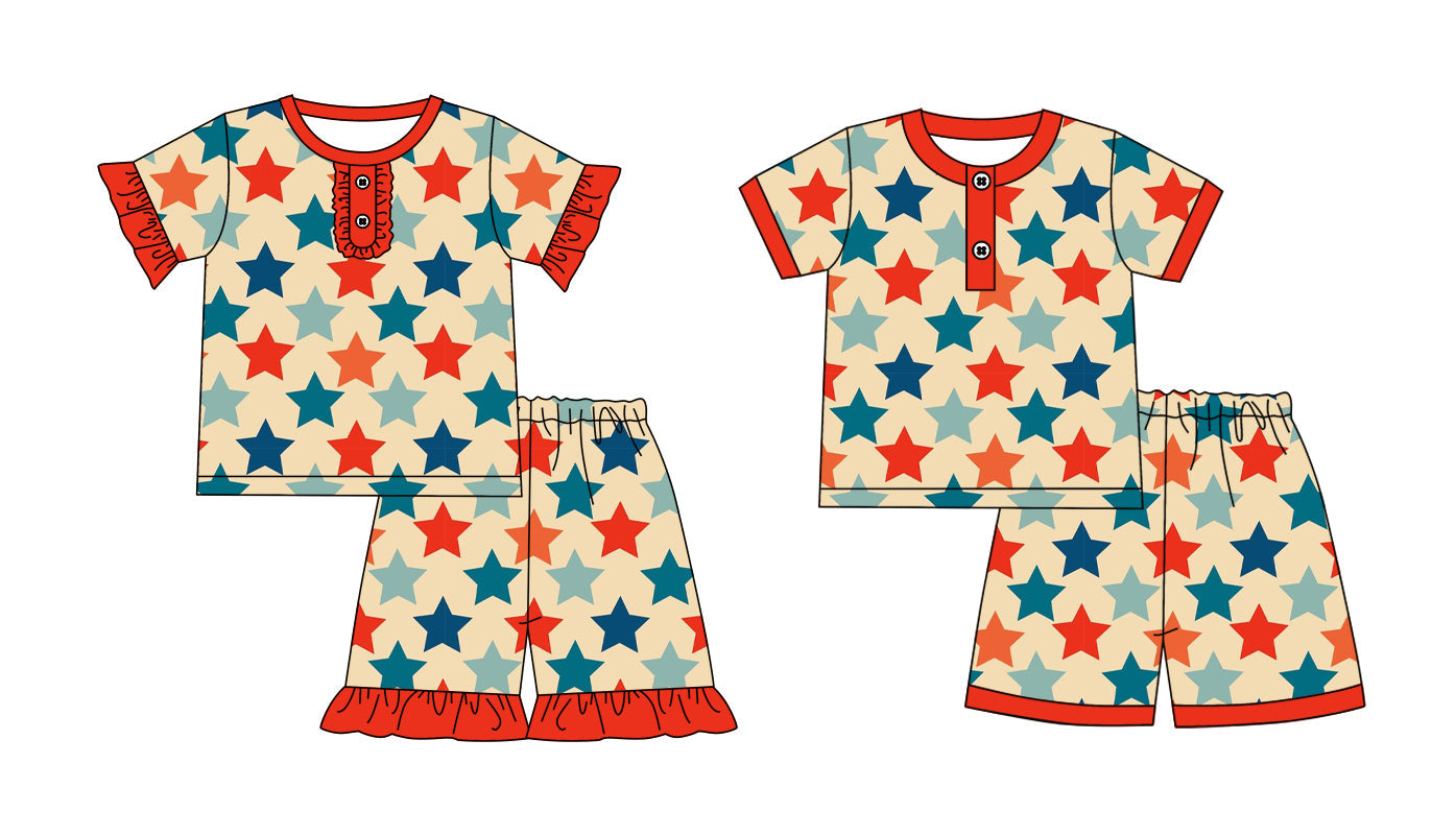 Baby Boy Girl Stars July 4th Sibling Pajamas Set ( Moq 5 Each Style ) 2.12
