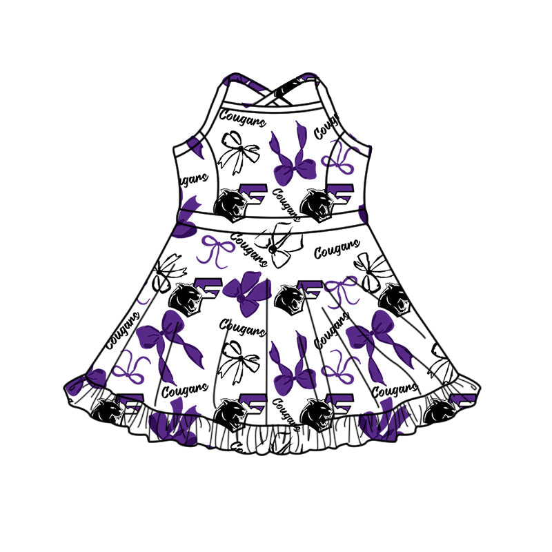 ( Moq 5 each style ) Baby Boy Girl Team Sibling Shirt Purple Bows Cheer Dress Set 8.16