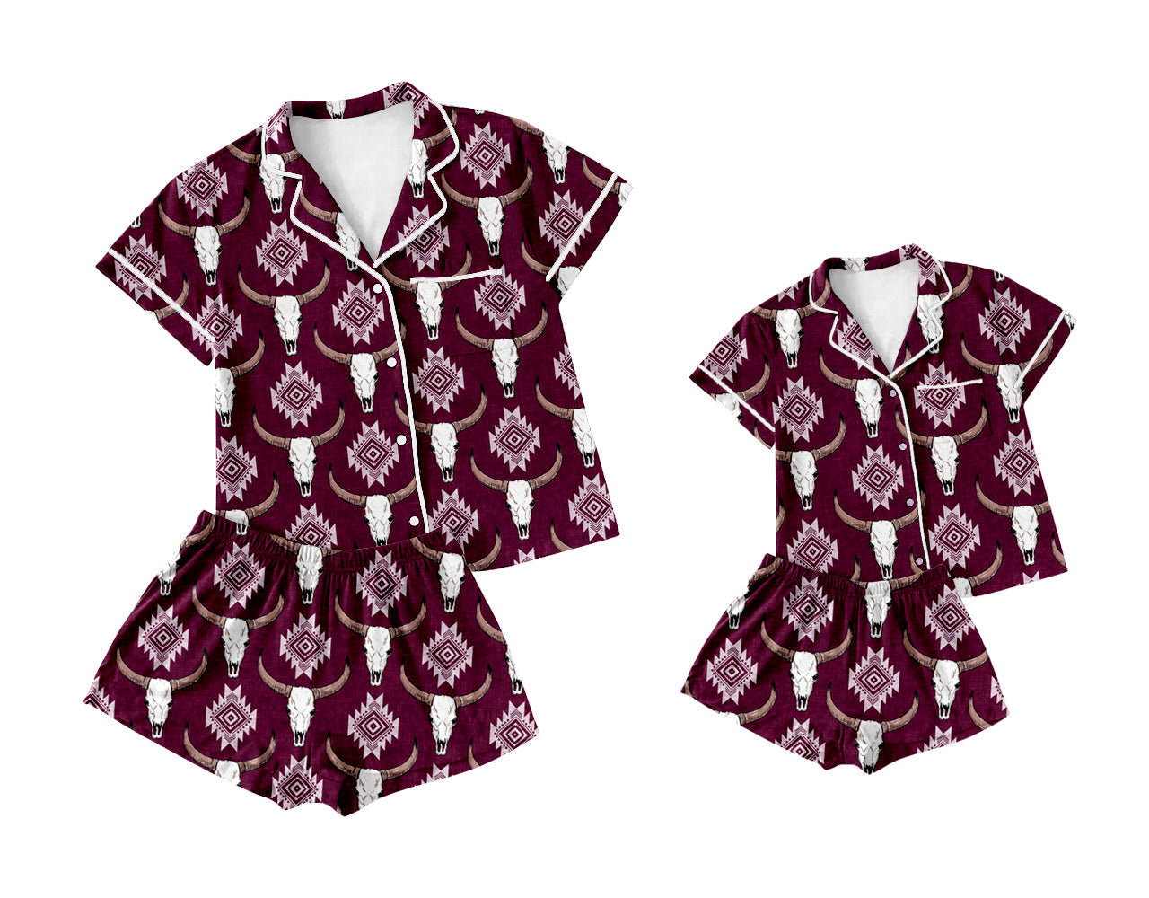 Baby Girl Adult Women Western Cow Aztec Sibling Pajamas Set ( Moq 5 Each Style ) 2.14