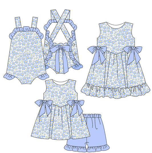 Baby Girl Floral Blue Bows Sibling Romper Dress Set ( Moq 5 Each Style ) 2.13