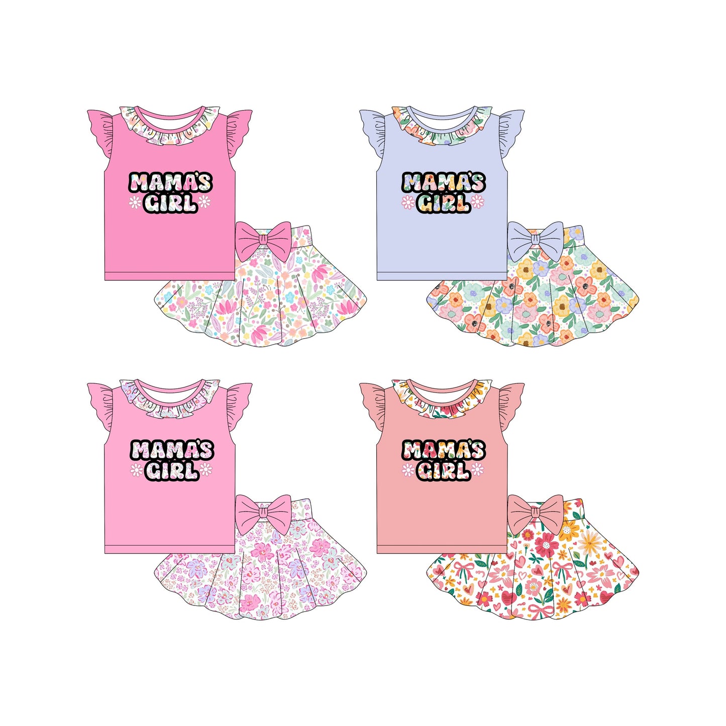 ( Moq 5 Each Style ) Baby Kids Toddler Short Sleeves Mama's Girl Sibling Flower Set 4.18