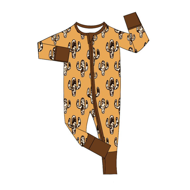 Baby Boy Infant Long Sleeves Western Cactus Zipper Romper Moq 5