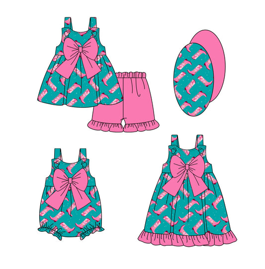 Baby Girl Boots Bows Sibling Romper Dress Set ( Moq 5 Each Style ) 1.23
