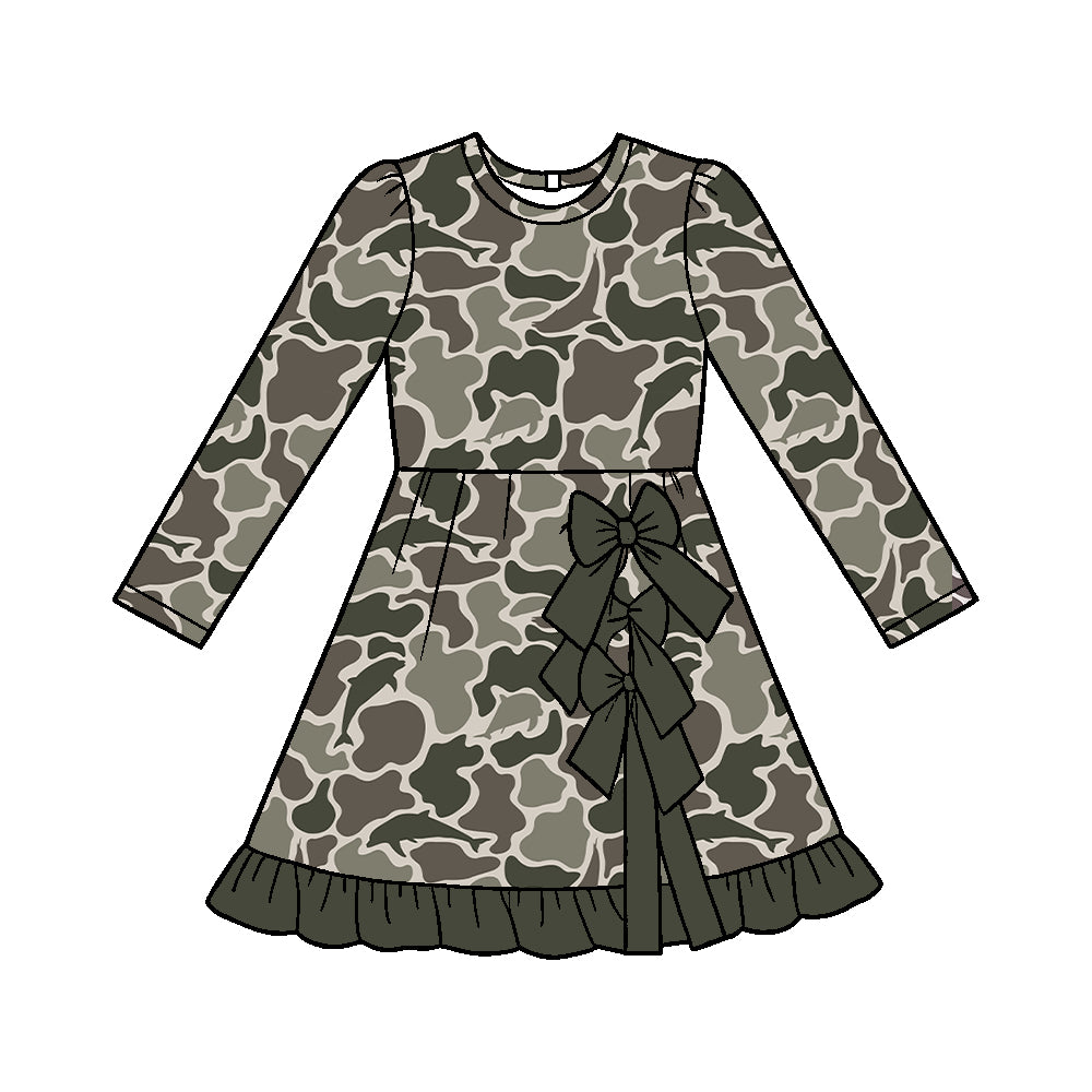 ( Moq 5 ) Baby Girls Kids Long Sleeves Camo Print Shorts Bows Ruffle Dress Clothes