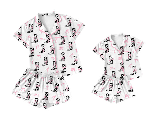 Baby Girl Adult Women Boots Bows Sibling Pajamas Set ( Moq 5 Each Style ) 2.27