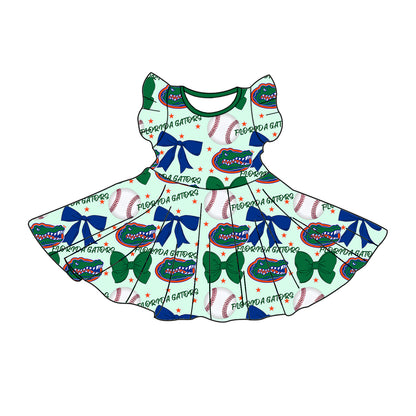 ( Moq 5 each style ) Baby Girl Toddler Team Bows Baseball Green Sibling Dress Set