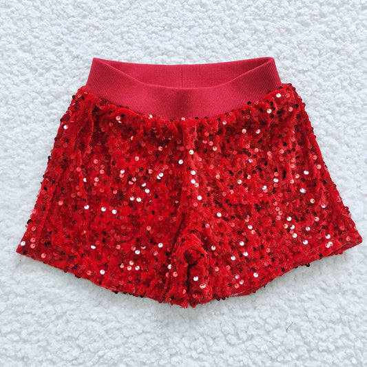 SS0098 Baby Girl Red Glitter Sequins With Lining Shorts