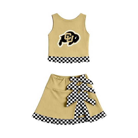 ( Moq 5 ) Baby Girls Kids Sleeveless Vest Bows Skirt Shorts Team Set Cheer Clothes