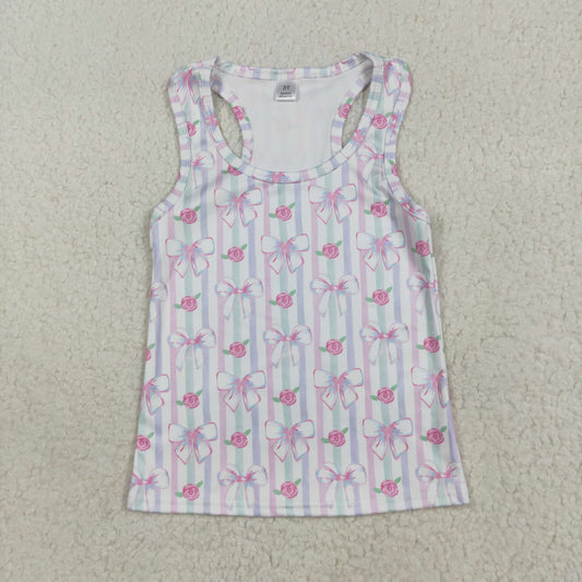 Baby Girl Sleeveless Bows Flower Stripes Yoga Active Shirt Tops RTS