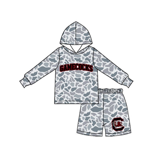 ( Moq 5 ) Preorder Baby Boy Kids Long Sleeves Grey Camo Hoodie Shirt Chicken Shorts Team Set