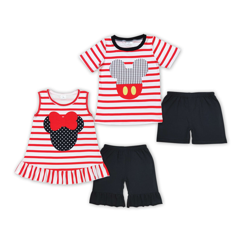 Baby Girl Short Sleeves Cartoon Mouse Sibling Summer Set Clothes