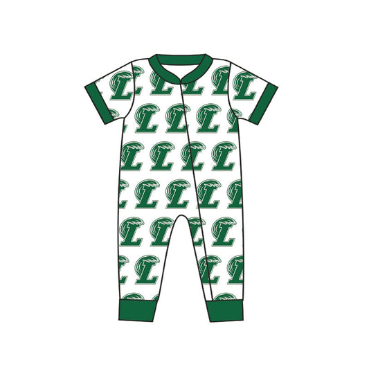 Baby Boy Leeds Team Zipper Green Romper