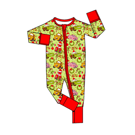 Baby Girl Christmas Cars Long Sleeves Zipper Romper