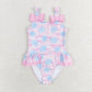 Baby Girl Pink Sea Shell Ruffle One Piece Bows Swimsuit