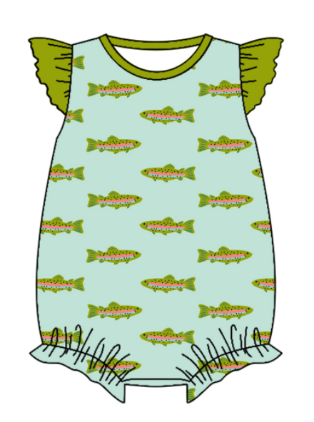 Baby Boy Girl Short Sleeves Fish Sibling Matching Dress Romper Green Clothes Set Moq 5 Each style