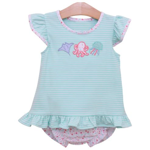 Moq 3 Pre-order GBO0317 Baby Girl Short Sleeves Stripes Tunic Bummie Shorts Summer Set