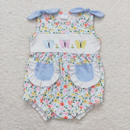 Baby Girl Butterfly  Floral Pocket One Piece Romper