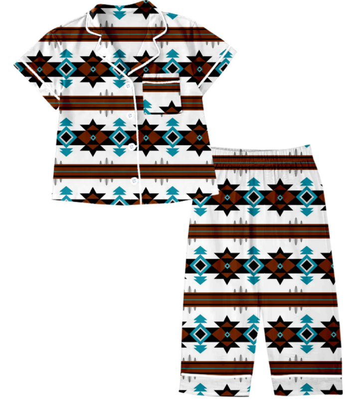 Baby Kids Toddler Sibling Western Aztec Shirt Romper Set Moq 5