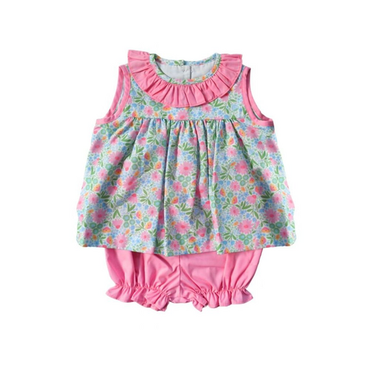 Moq 3 Pre-order GSSO0825 Baby Girl Floral Tops Pink Shorts Summer Set