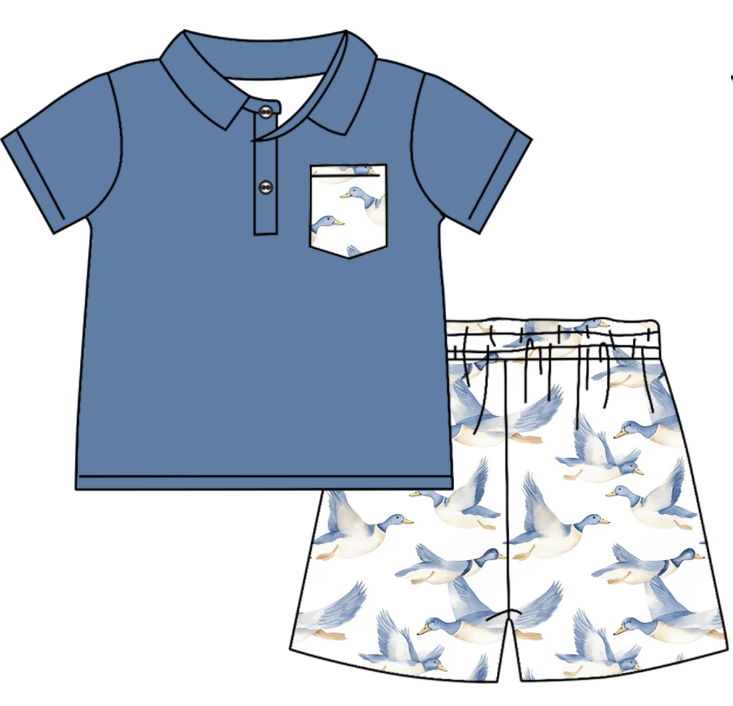 Baby Boy Girl Short Sleeves Duck Sibling Matching Dress Romper Blue Clothes Set Moq 5 Each style