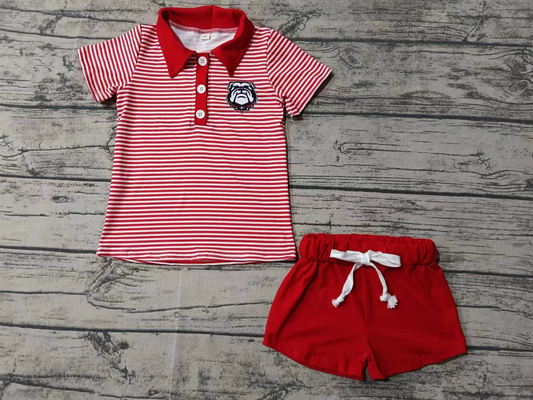 Baby Boy Short Sleeves Dog Stripes Shirt Red Shorts Team Set