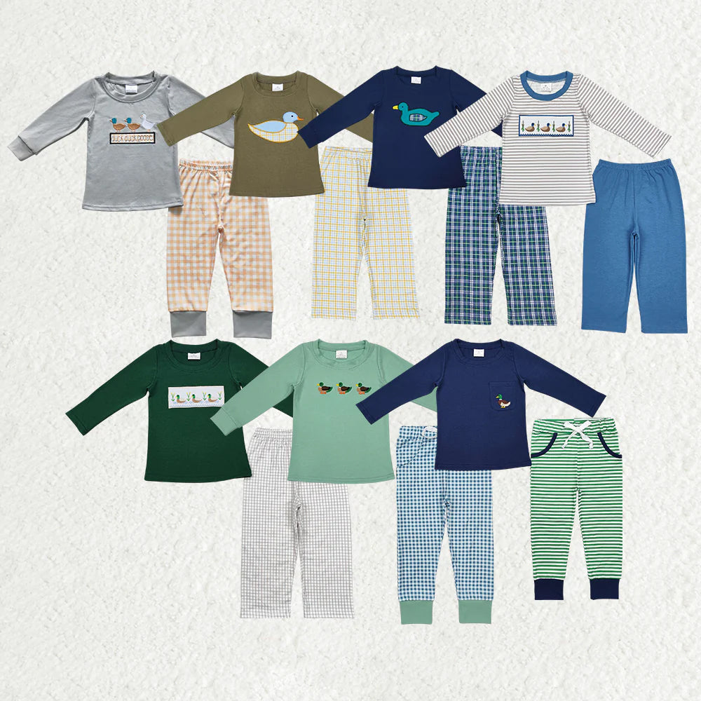 Duck Embroidery Top Pants Boys Fall Clothes Set Brothers Wear