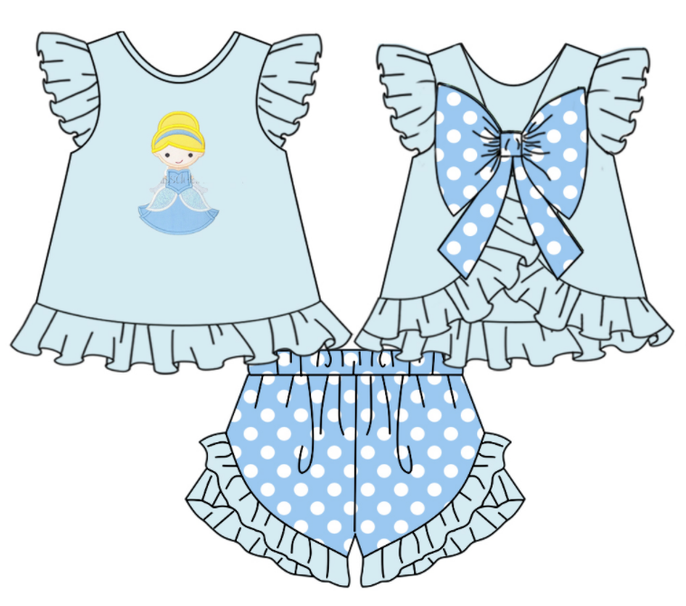 Baby Girl Toddler Short Sleeves Princess Shorts Sibling Clothes Set ( Moq 5 Each Design )