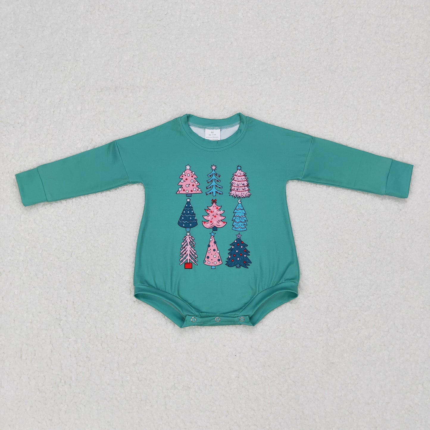 LR0701 Baby Kids Long Sleeves Christmas Tree Green One Piece Romper