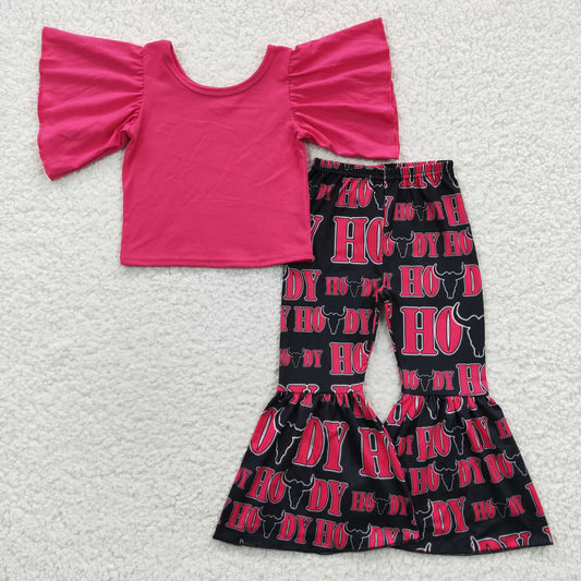 GSPO0610 Western Baby Girl Cotton Tops Howdy Cow Bell Pants Outfit