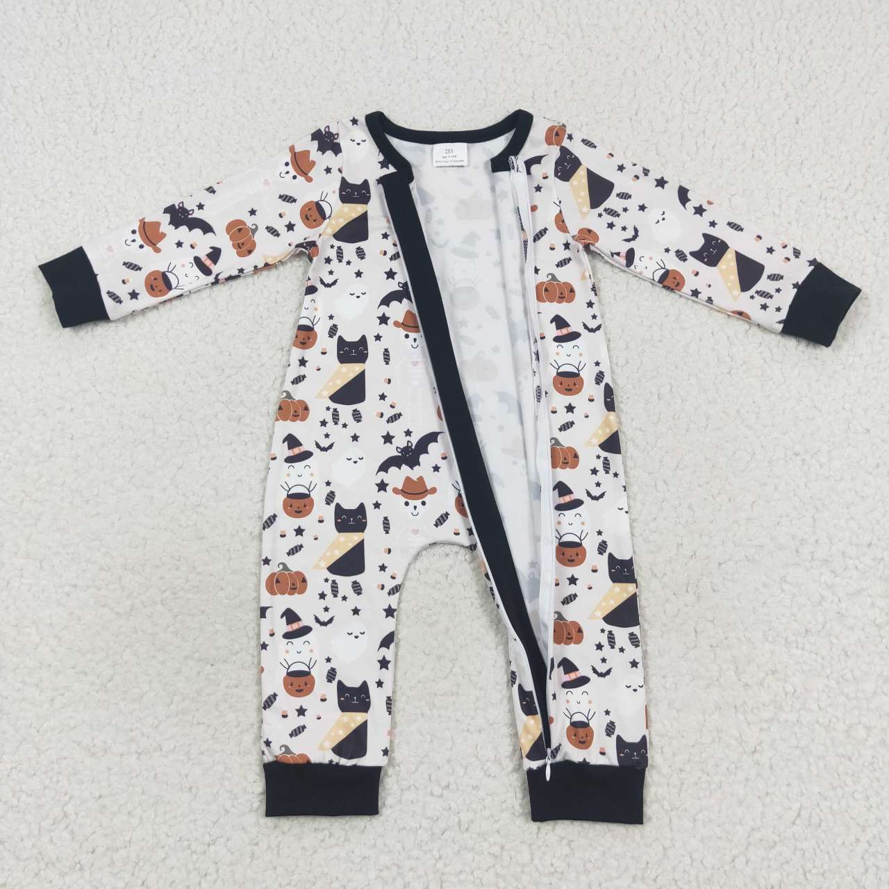 LR0554 Baby Boy Halloween Long Sleeves Ghost Pumpkin One Piece Zipper Romper