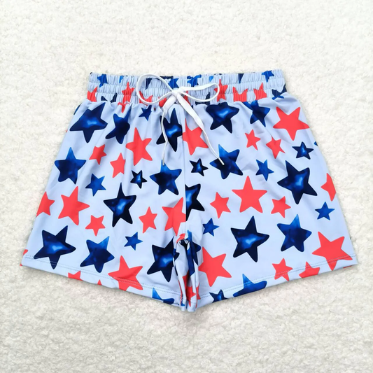 Baby Boy Stars Blue One Piece Swimsuits Trunks July 4th Swimwear